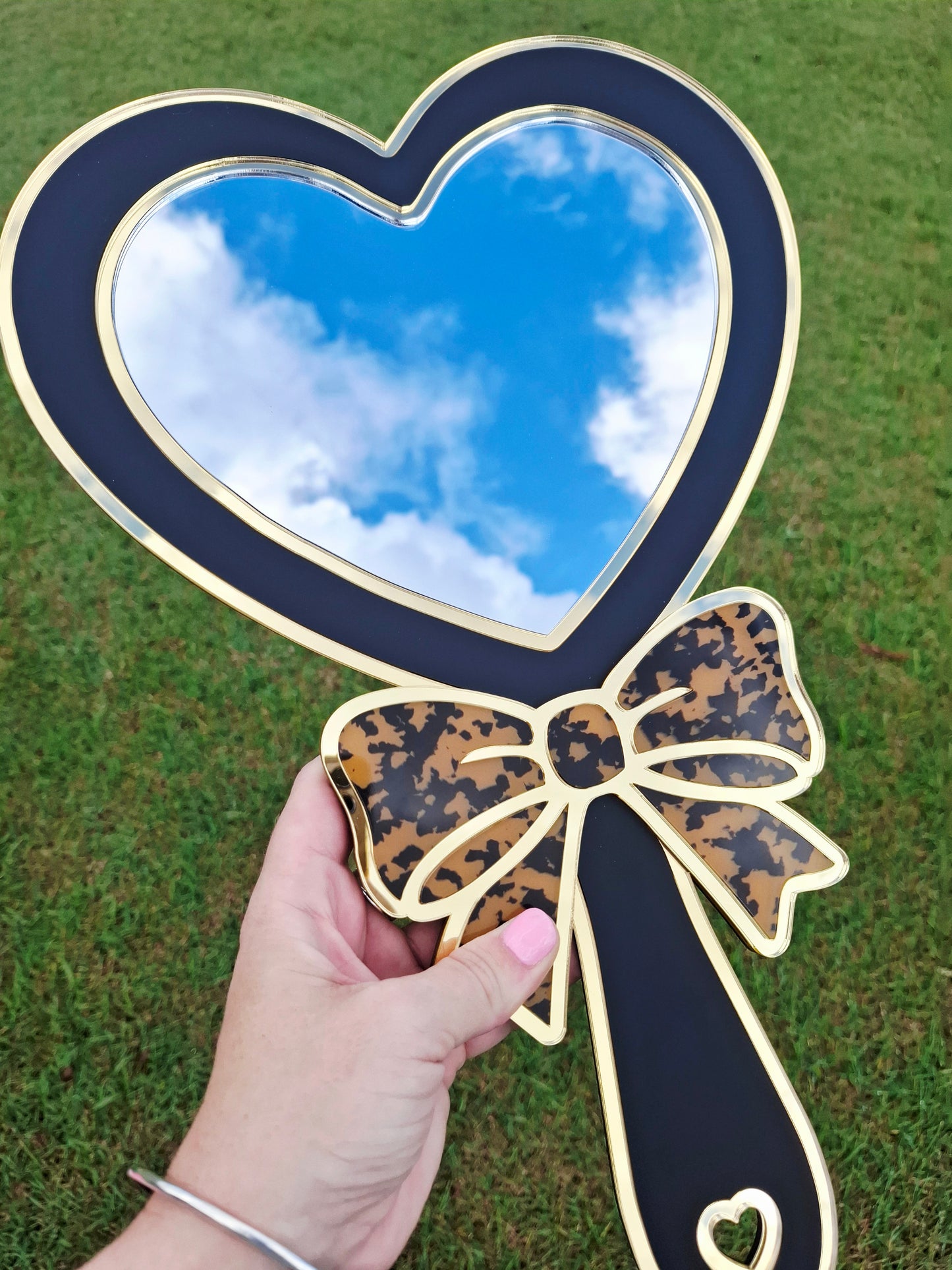 Leopard Bow Heart Mirror - Symmone